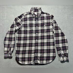 Gap Men’s Flannel Shirt Large Red Gray Plaid Button Up Cotton Long Sleeve Casual